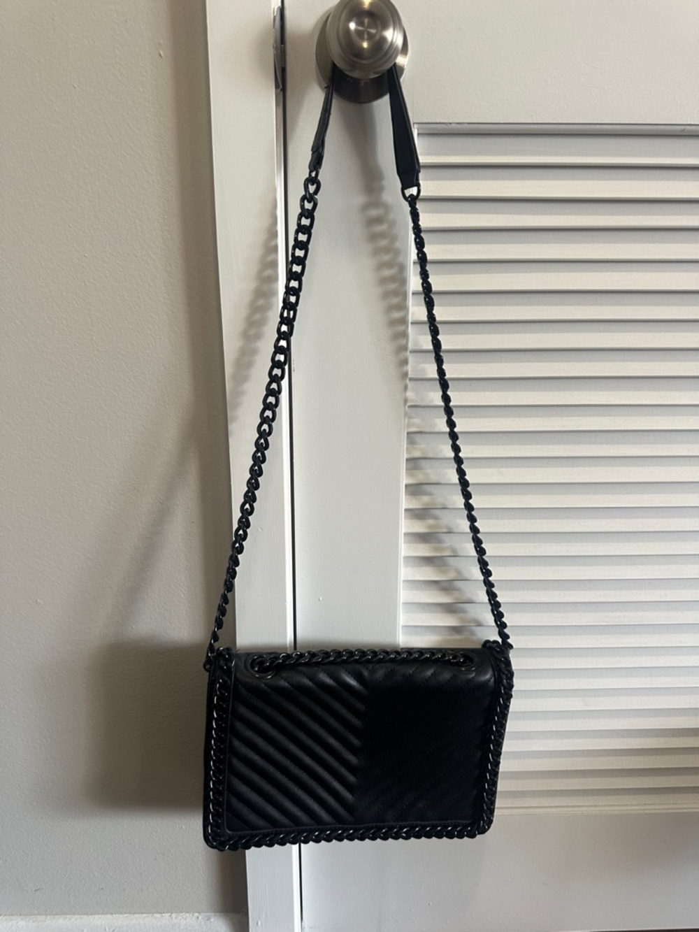 Black Quilted Chain Crossbody Bag - Womens Shoulder Purse